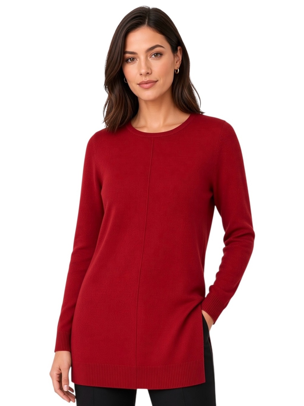 Women’s J. Jill Crewneck Longline Sweater - Red in Large Tall